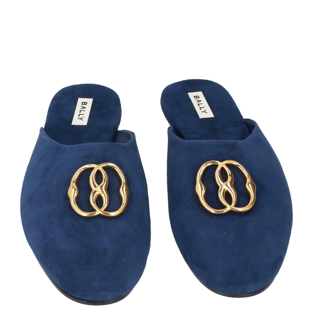 Bally Women's Navy Suede Mules with Gold Accent